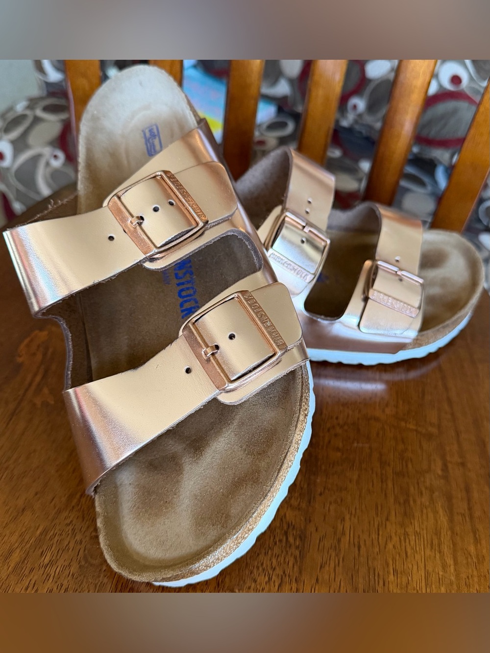 Birkenstock Arizona Soft Footbed Rose Gold Metallic Sandals EU 42 US 11